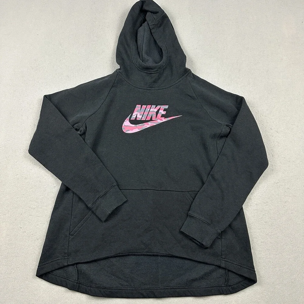 Nike Hoodie Women Extra Large Black Camo Swoosh Pullover Sweatshirt Collar XL